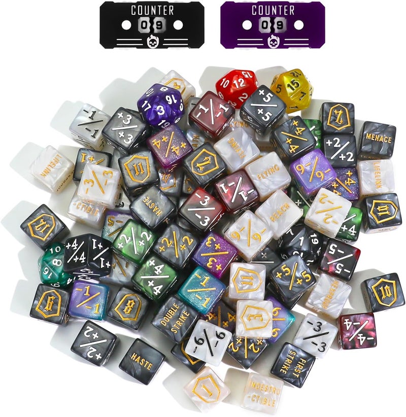 FIGURESLAB Store 79PCS MTG Dice Counters Bulk Ability Keywords Dice Set, MTG Health Tracker Life Counter Plus 1/+1 Shield Buff Tokens for TCG Magic Card Games Accessories CCG Creature Stats - Image 4
